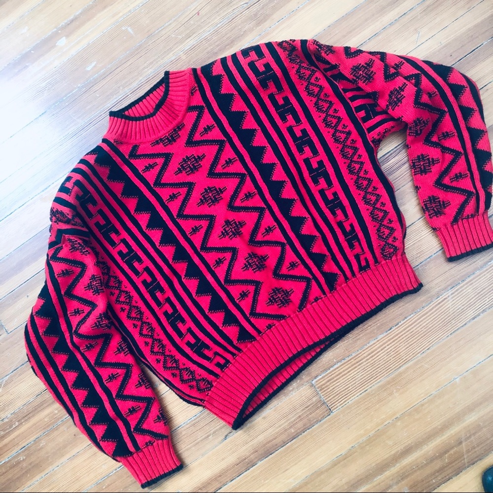 Vintage Graphic Red Sweater Lizwear 100% Cotton M - Picture 2 of 11
